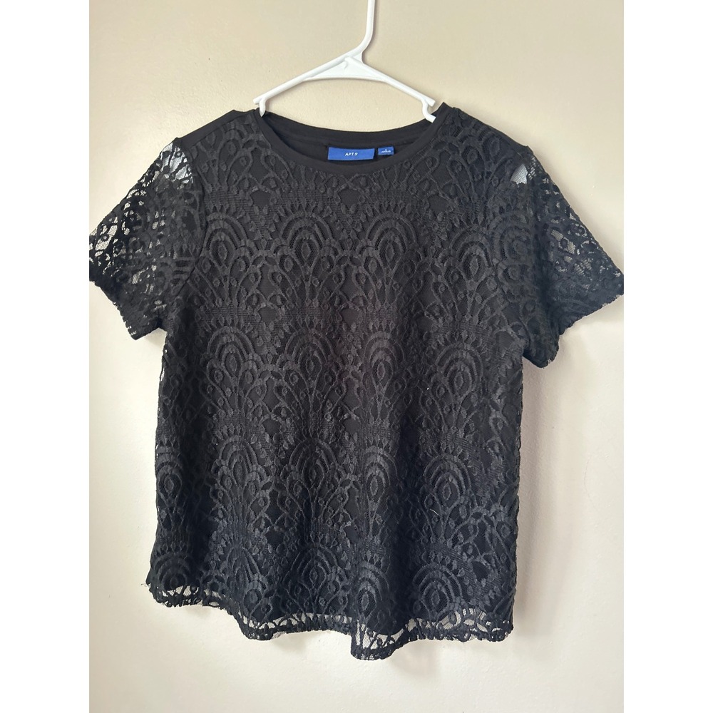 Y2k APT 9 Black Lace Overlay Top Women's Size S Whimsigoth Gothglam Feminine
